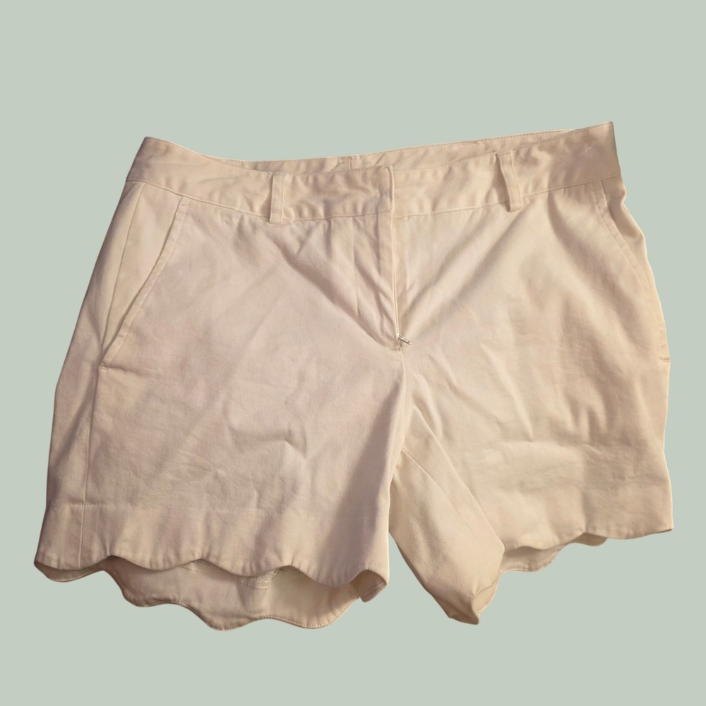 J.McLaughlin Scalloped Hem Shorts White Cotton Stretch Size 2 Preppy Summer